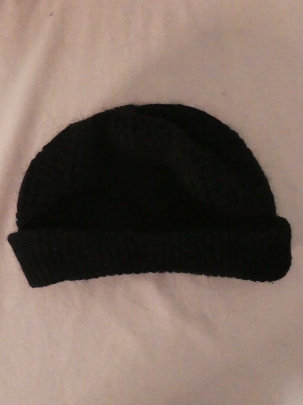 Classic Black Knit Angora Blend Cuffed Beanie Hat – One Size